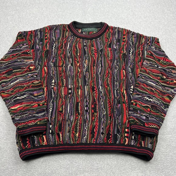 Tundra Other - VTG Tundra Sweater Men's XL Multi Chunky 3D Knit Textured Coogi Crew Sweater